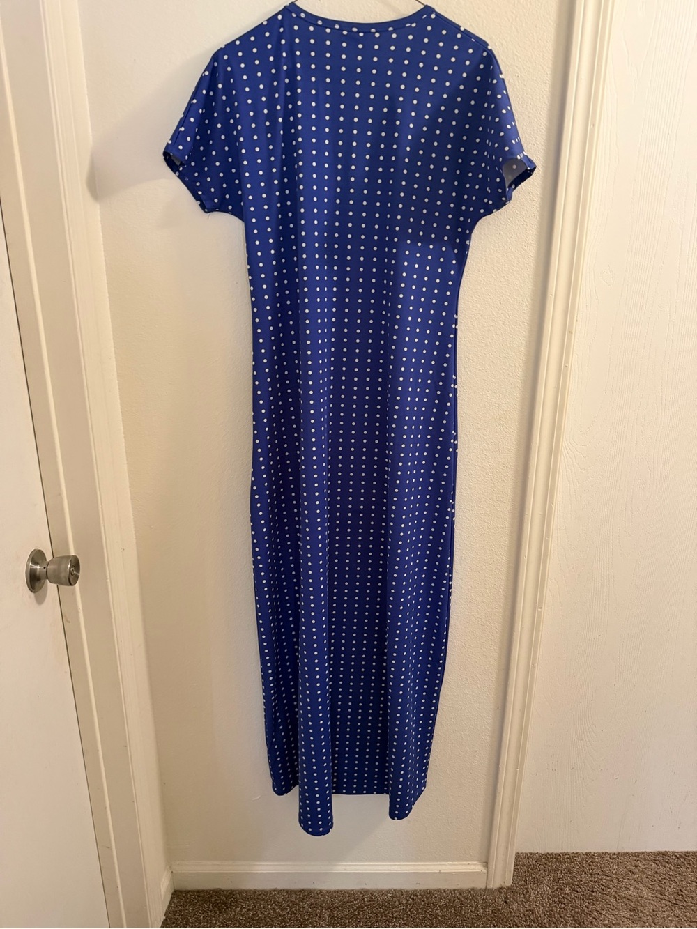 LuLaRoe Blue Maxi Dress with White Polka Dots